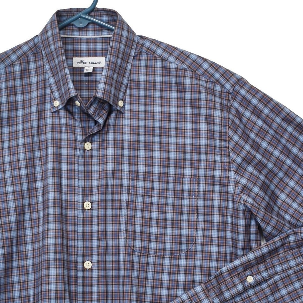 Peter Millar Mens Medium Button Down Shirt Plaid Check Long Sleeve Cotton